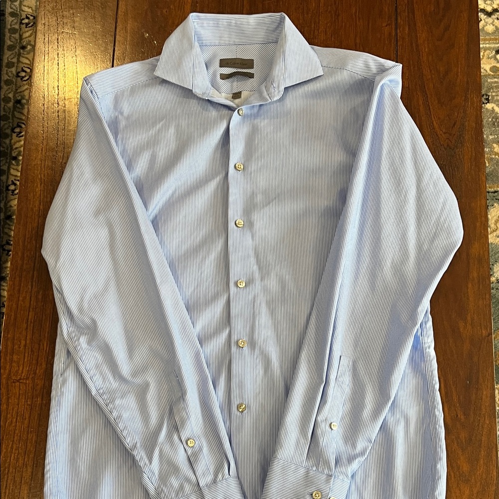 Calvin Klein Men's Sky Blue Pinstripe Dress Shirt